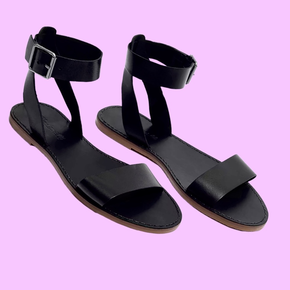NEW Madewell Boardwalk Ankle Strap Leather Sandal Black 10